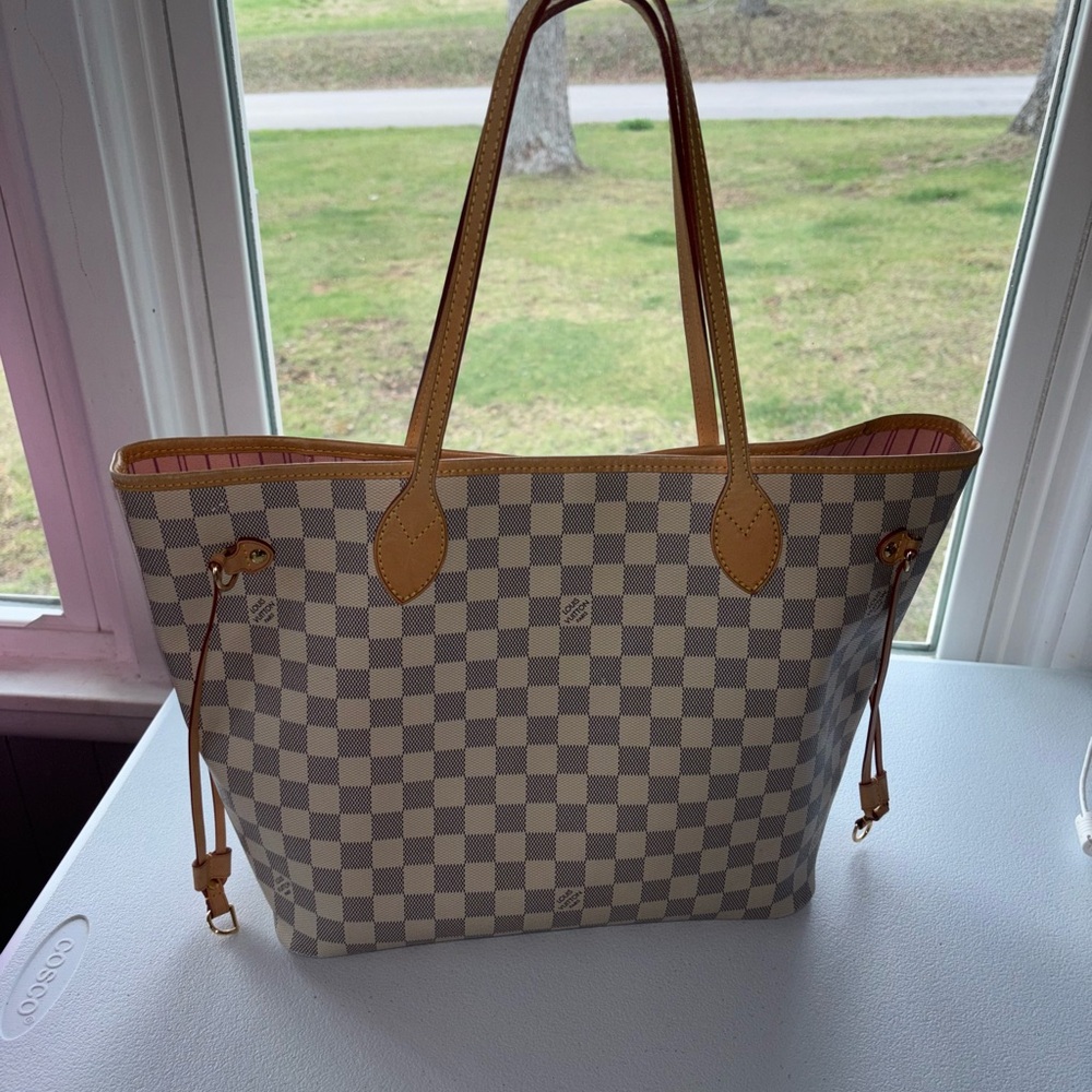 Louis Vuitton Neverfull MM Damier Azur Rose Ballerine pink interior AUTHENTIC